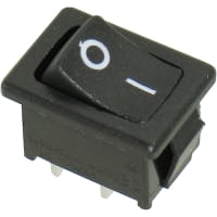 ZF Electronics Switch, Rocker, SPST, ON-OFF, Concave, Non-Illuminated, Black, O/I Legend, 10A, 125VAC, QC