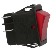 ZF Electronics Switch, Rocker, DPST, ON-OFF, Concave, Illum, Incandescent, Red, No Legend, 20A, 125VAC, QC