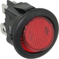 ZF Electronics Switch, Rocker, DPST, ON-OFF, Round, Illuminated, Neon, Red, No Legend, 10A, 125VAC, QC