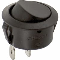 ZF Electronics Switch, Rocker, SPST, ON-OFF, Round, Non-Illuminated, Black, No Legend, 20A, 125VAC, QC