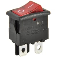 ZF Electronics Switch, Rocker, SPST, ON-OFF, Concave, Illuminated, Neon, Red, I/O Legend, 10A, 125VAC, QC