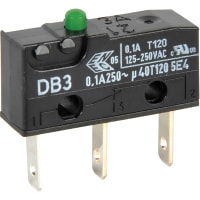 ZF Electronics Switch, Snap Action, SPDT, NO/NC, Button Actuator, Gold/Silver Alloy, 100mA, 30VDC, Tab