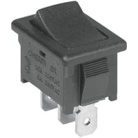 ZF Electronics Switch, Rocker, SPDT, ON-ON, Concave, Non-Illuminated, Black, No Legend, 10A, 125VAC, QC