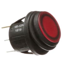 ZF Electronics Switch, Rocker, SPST, ON-OFF, IP65, Round, Illum, Neon, Red, 20.0mm, 16A, 250VAC