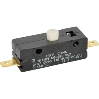 ZF Electronics Switch, Snap Action, SPST, N.O, OFF-Momentary, Pin Plunger Act, 15A, 125V, QC Terminals