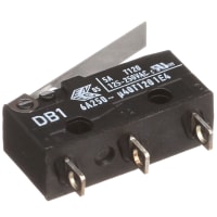 ZF Electronics Switch, Snap Action, SPDT, NO/NC, Lever Actuator, Gold/Silver Alloy, 6A, 250VAC, Solder