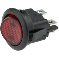 ZF Electronics Switch, Rocker, SPST, ON-OFF, Round, Illuminated, Neon, Red, No Legend, 10A, 125VAC, QC