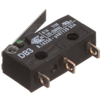 ZF Electronics Switch, Snap Action, SPDT, NO/NC, Lever Actuator, Gold/Silver Alloy, 100mA, 30VDC, Sldr