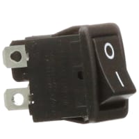 ZF Electronics Switch, Rocker, SPST, ON-OFF, Concave, Non-Illuminated, Black, I/O Legend, 12A, 125VAC, QC