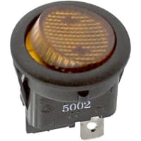 ZF Electronics Switch, Rocker, SPST, ON-OFF, Round, Illuminated, Neon, Amber, No Legend, 10A, 125VAC, QC