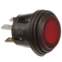 ZF Electronics Switch, Pushbutton, SPST, ON-OFF, IP65, Rnd, Illum, Neon, Red, 20.2mm, 125VAC