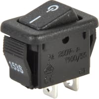 ZF Electronics Switch; Rocker; SPST; ON-OFF; Panel Mount; Black; 3A; 250V