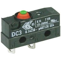 ZF Electronics Switch, Snap Action, SPST, NO, IP67, Button Actuator, Gold, 100mA, 30VDC, Solder