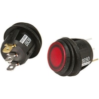 ZF Electronics Switch, Rocker, SPST, ON-OFF, IP65, Round, Illum, Neon, Red, 20.0mm, 10A, 250VAC