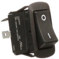 ZF Electronics Switch, Rocker, SPST, ON-OFF, IP56, Concave, Non-Illum, Black, O/I Legend, 20A, 125VAC, QC