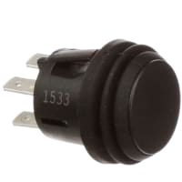 ZF Electronics Switch, Pushbutton, DPST, ON-OFF, IP65, Rnd, Non-Illum, Blk, 20.2mm, 10A, 125VAC