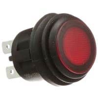 ZF Electronics Switch, Pushbutton, DPST, ON-OFF, IP65, Rnd, Illum, Neon, Red, 20.2mm, 125VAC