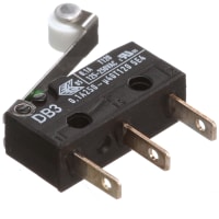 ZF Electronics Switch, Snap Action, SPDT, NO/NC, Roller Actuator, Gold/Silver Alloy, 100mA, 30VDC, Tab