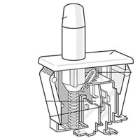 ZF Electronics Switch, Pushbutton, SPDT, N.O/N.C, ON-MOM, Round Pin Actuator, 16A, 125VAC, QC
