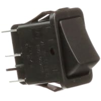 ZF Electronics Switch, Rocker, DPDT, ON-ON, Concave, Non-Illuminated, Black, No Legend, 20A, 125VAC, QC