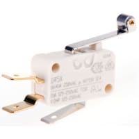 ZF Electronics Switch, Snap Action, SPDT, NO/NC, Roller Actuator, Silver Alloy, 16A, 250VAC, Tab Term