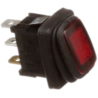 ZF Electronics Switch, Rocker, SPST, IP65, ON-OFF, Flat Actuator, Illum, No Legend, Red, 16A, 125VAC, QC