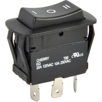 ZF Electronics Switch, Rocker, SPDT, ON-OFF-ON, IP56, Non-Illum, Black, I/O/III Legend, 20A, 125VAC, QC