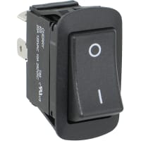 ZF Electronics Switch, Rocker, DPST, ON-OFF, IP56, Concave, Non-Illum, Black, O/I Legend, 20A, 125VAC, QC