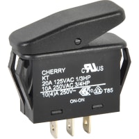 ZF Electronics Switch, Rocker, SPST, ON-ON, IP56, Rev Concave, Non-Illum, Blk, No Legend, 20A, 125VAC, QC