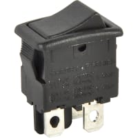 ZF Electronics Switch, Rocker, DPST, ON-OFF, Concave, Non-Illuminated, Black, No Legend, 10A, 125VAC, QC