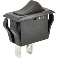 ZF Electronics Switch, Rocker, SPST, ON-OFF, Non-Illum, Black Concave Actuator, Blank, 20A, 125VAC, QC