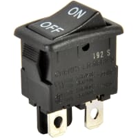 ZF Electronics Switch, Rocker, SPST, ON-OFF, Concave, Non-Illum, Black, ON/OFF Legend, 10A, 125VAC, QC