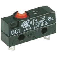 ZF Electronics Switch, Snap Action, SPST, NC, IP67, Button Actuator, Silver Alloy, 6A, 250VAC, Solder