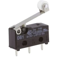 ZF Electronics Switch, Snap Action, SPDT, NO/NC, Roller Actr, Gold/Silver Alloy, 6A, 250VAC, Thru Hole