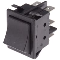 ZF Electronics Switch, Rocker, DPDT, ON-ON, Concave, Non-Illuminated, Black, No Legend, 16A, 250VAC, QC