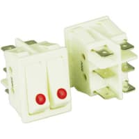 ZF Electronics Switch, Rkr, Twin, DPST, ON-OFF, Concave, Wht, Illum, Neon, Red, No Legend, 16A, 250VAC, QC