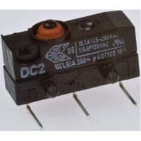 ZF Electronics Switch, Snap Action, SPDT, NO/NC, IP67, Button Actr, Silver Alloy, 10.1A, 250VAC, Wire