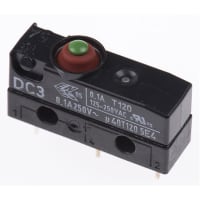 ZF Electronics Switch, Snap Action, SPDT, NO/NC, IP67, Button Actuator, Gold Contact, 100mA, 30VDC, Sdr