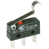 ZF Electronics Switch, Snap Action, SPDT, NO/NC, IP67, Sim Roller Actr, Silver Alloy, 6A, 250VAC, Tab