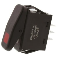 ZF Electronics Switch, Rocker, SPST, ON-OFF, IP56, Rev Concave, Illum, Neon, Red, NoLegend, 20A, 125VAC, QC