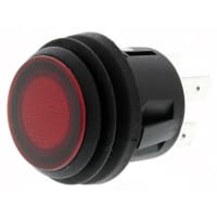 ZF Electronics Switch, Pushbutton, DPST, ON-OFF-MAINT, IP65, Rnd, Illum, Neon, Red, 20.0mm