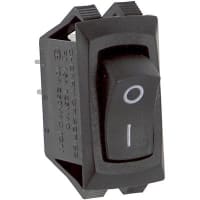 ZF Electronics Switch, Rocker, SPST, 15 A @ 125 VAC/10 A @ 250 VAC, 125/250, On-Off, Black