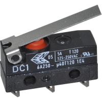 ZF Electronics Switch, Snap Action, SPDT, NO/NC, IP67, Lever Actuator, Silver Alloy, 6A, 250VAC, Solder