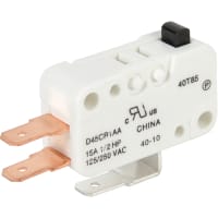 ZF Electronics Switch, Button, 15 A, 125/250 VAC, 400 g (Max.), 1.095 in., Silver Alloy