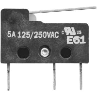 ZF Electronics Switch, Subminiature, 00H, 5 A, 125/250 VAC, SPDT, 27 g, 0.781 in., Fine Silver