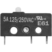 ZF Electronics Switch, Snap Action, 5 A, 125/250 VAC, Thermoplastic, SPDT, -40 to +85 C