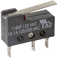 ZF Electronics Switch, Subminiature, 00H, 10.1 A, 125/250 VAC, SPDT, 56 g, 0.781 in., UL 94HB