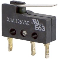 ZF Electronics Switch, Snap Action, SPDT, Straight Actuator, .271 Length, 0.1A, 125VAC, QC