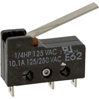 ZF Electronics Switch, Subminiature, 60H, 10.1 A, 125/250 VAC, SPDT, 0.781 in., Thermoplastic