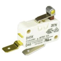 ZF Electronics Switch, Snap Action, SPST, NO, Roller Actuator, Silver Alloy, 21A, 250VAC, Tab Term